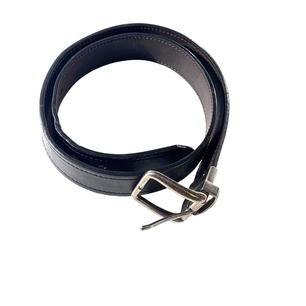 Levi's Black Leather Belt Strap Size 36/90 Silver-Toned Buckle Stitched Logo